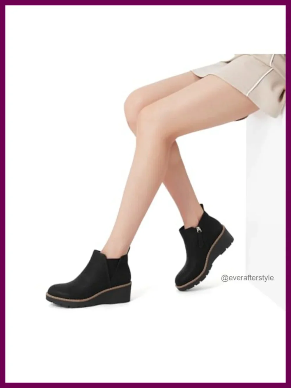 Wedge Chelsea Boots Platform Lug Sole Elastic Ankle Booties with Side Zipper